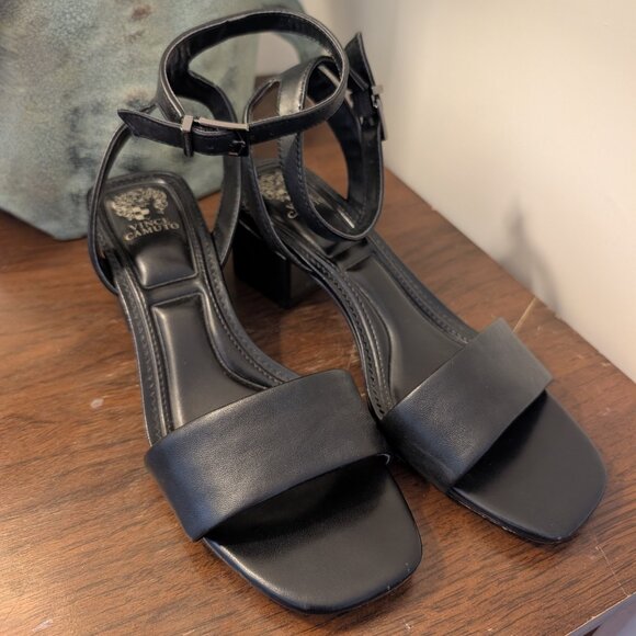 Vince Camuto Black Leather Acaylee Sandals - Picture 1 of 5